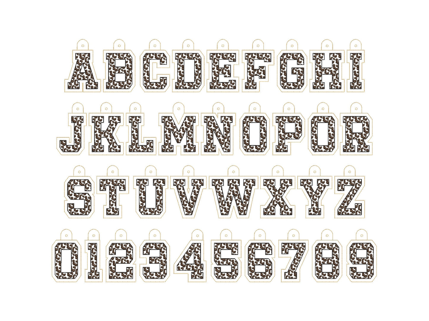 Leopard print Monogram Eyelet and Key Fob Snap Tab Block Font alphabet in the hoop ITH machine embroidery designs keychain bag tag gift idea