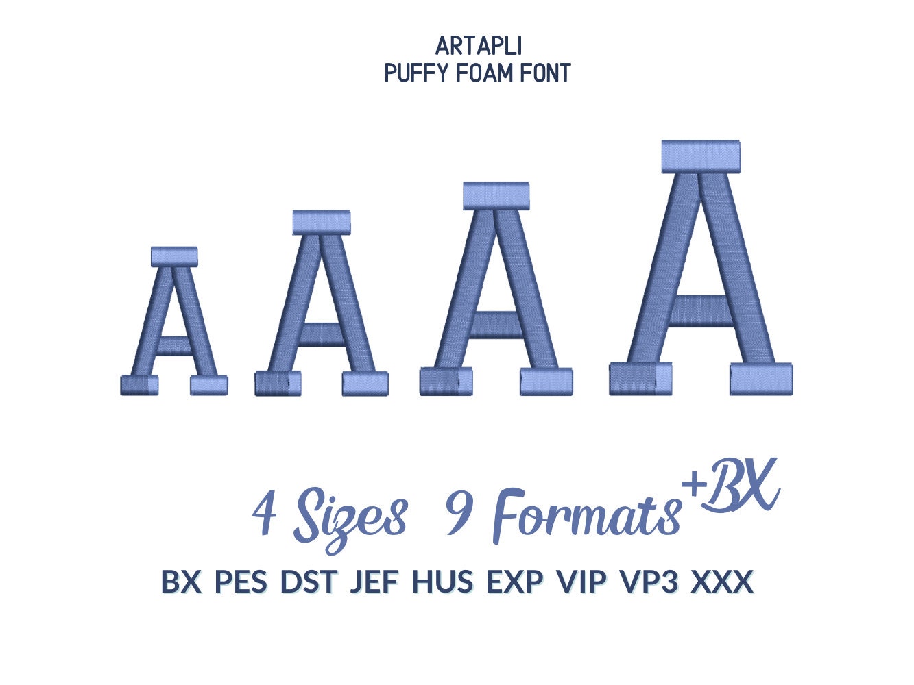 Puff Embroidery font file machine embroidery designs 3D raised Puffy Foam 3D Narrow alphabet monogram Block Font BX