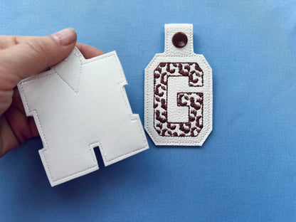 Leopard print Monogram Eyelet and Key Fob Snap Tab Block Font alphabet in the hoop ITH machine embroidery designs keychain bag tag gift idea