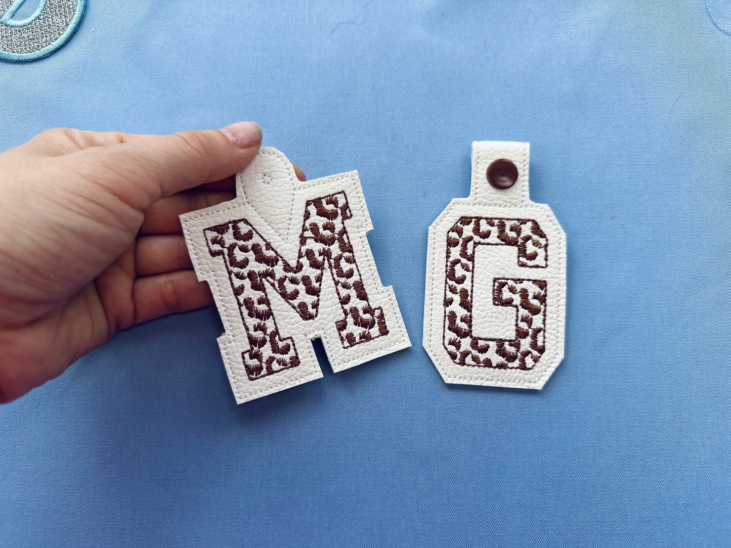Leopard print Monogram Eyelet and Key Fob Snap Tab Block Font alphabet in the hoop ITH machine embroidery designs keychain bag tag gift idea