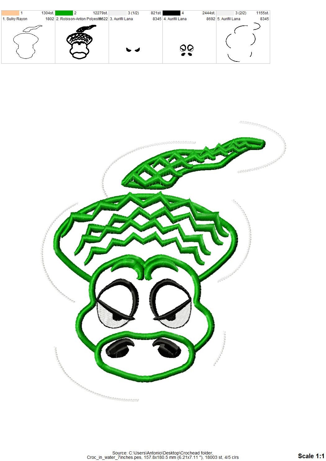 Peeking Alligator in water – Animal machine embroidery design by Artapli