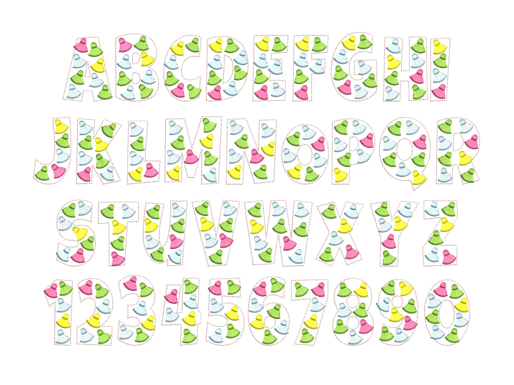 Fringed Tassel Festive Summer Fluffy FONT Machine Embroidery Designs Assorted Sizes Pretty Tassels Letters Monogram Fringe