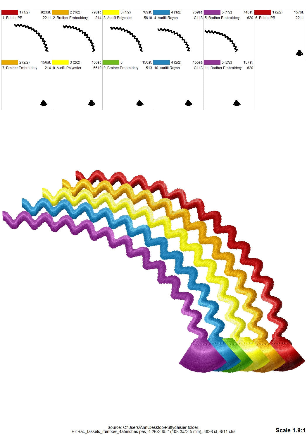 Ricrac Rainbow With Fringed Tassels Fluffy Fringe in the Hoop Machine Embroidery Designs Hoop