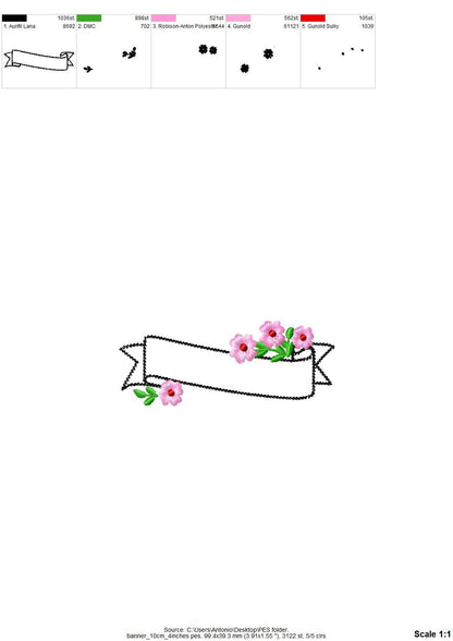 Mini flowers with leaves floral vine banner monogram name frame machine embroidery designs