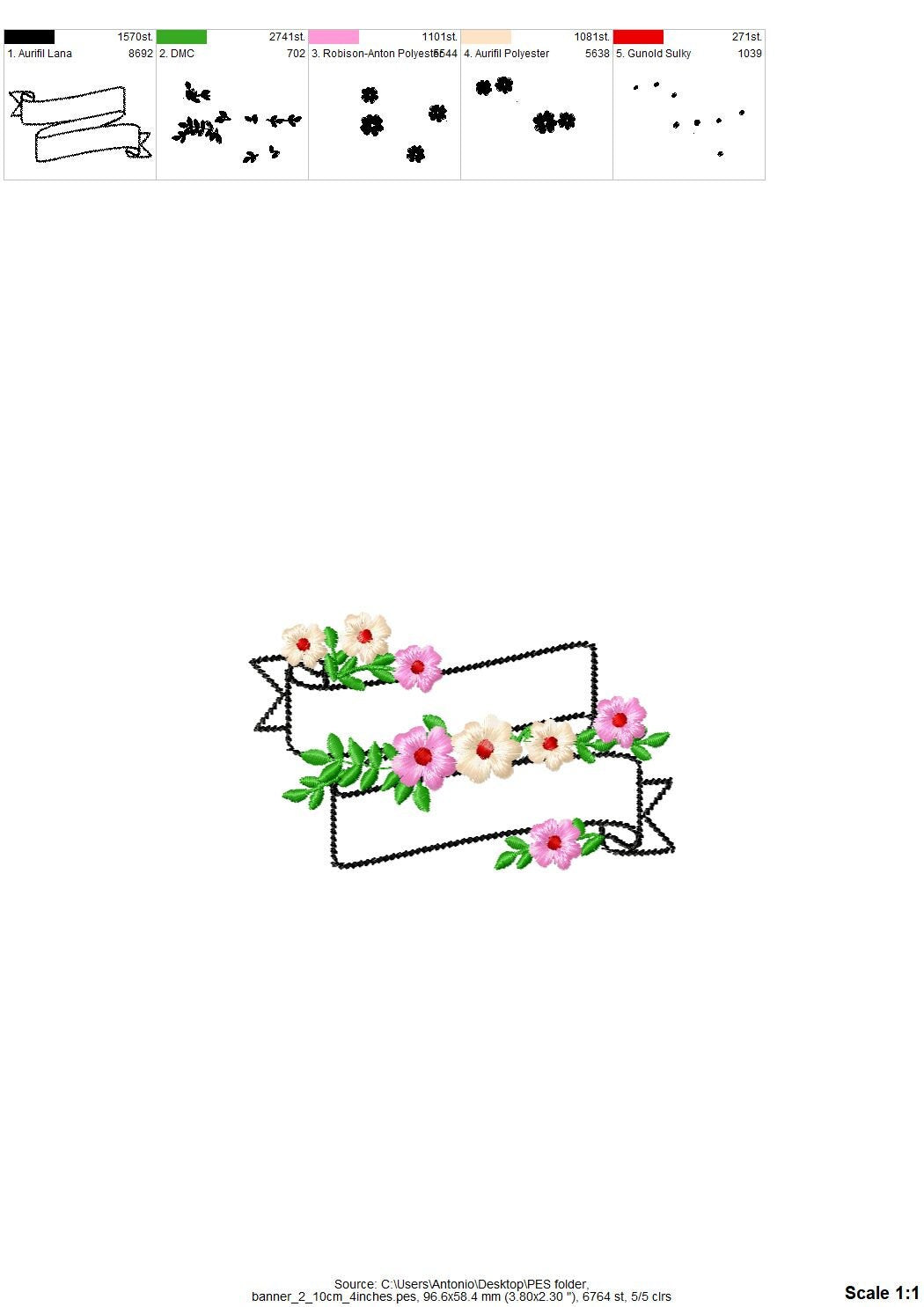 Mini flowers with leaves floral vine banner monogram name frame machine embroidery designs