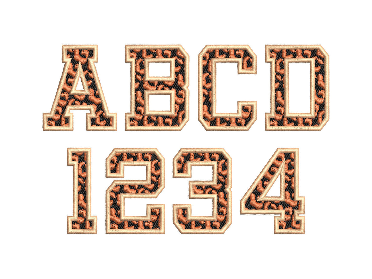 Leopard Spots fill stitch and outline Varsity block FONT wild cat cheetah print pattern monogram machine embroidery designs alphabet BX incl