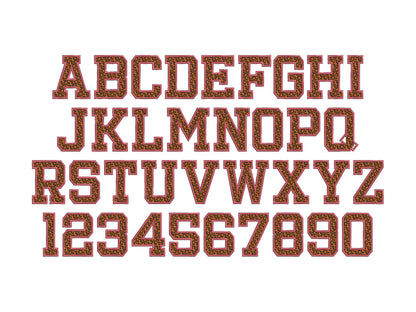 Leopard Spots fill stitch and outline Varsity block FONT wild cat cheetah print pattern monogram machine embroidery designs alphabet BX incl