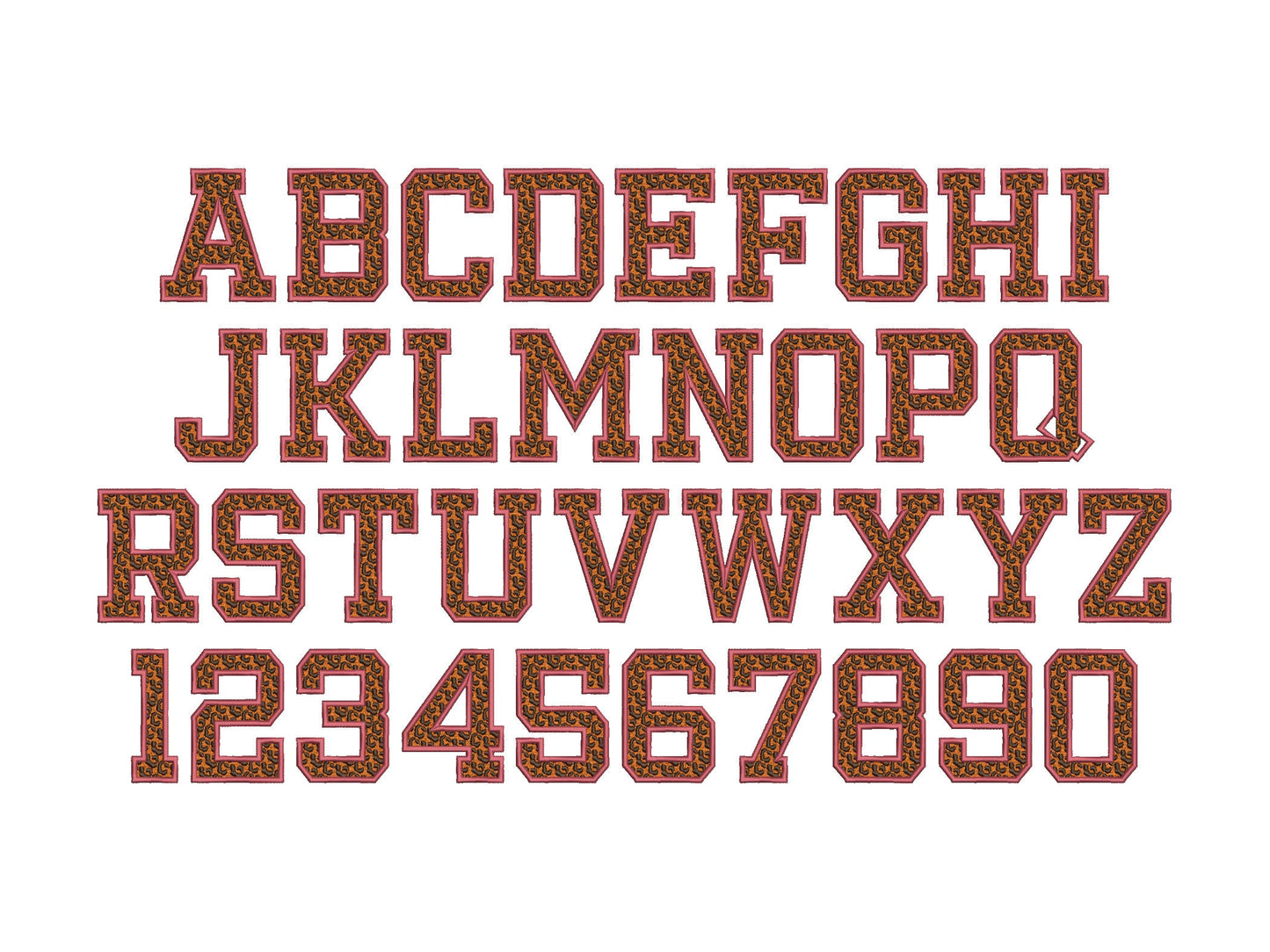 Leopard Spots fill stitch and outline Varsity block FONT wild cat cheetah print pattern monogram machine embroidery designs alphabet BX