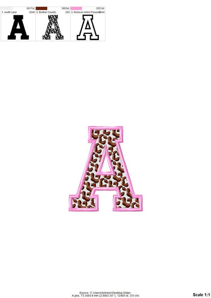 Leopard Spots fill stitch and outline Varsity block FONT wild cat cheetah print pattern monogram machine embroidery designs alphabet BX incl
