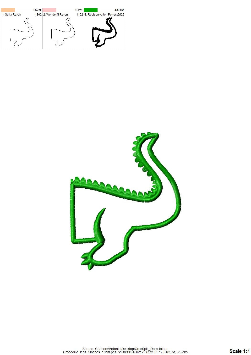 Little Split Alligator – Appliqué embroidery design by Artapli