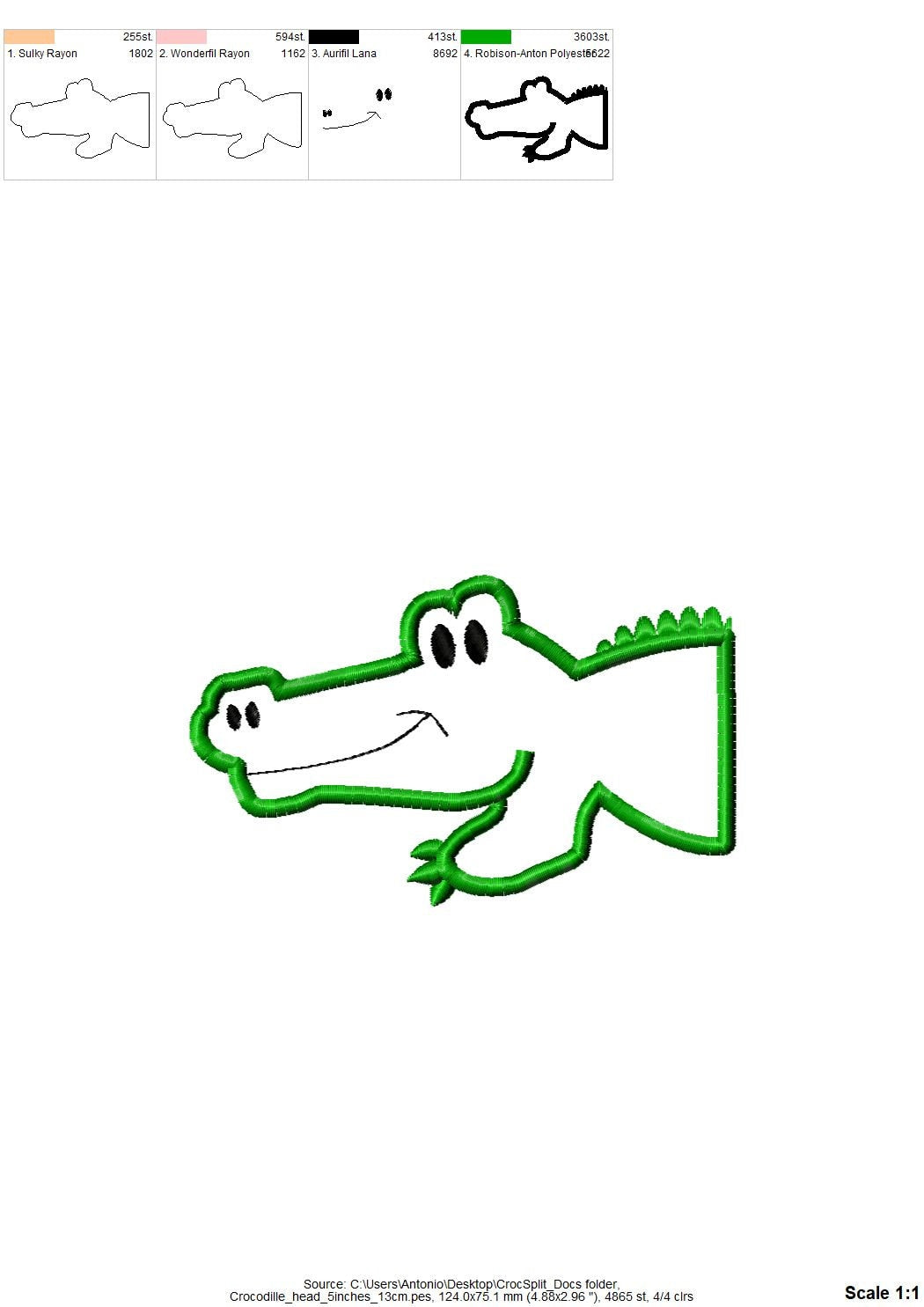 Little Split Alligator – Animal machine embroidery design by Artapli