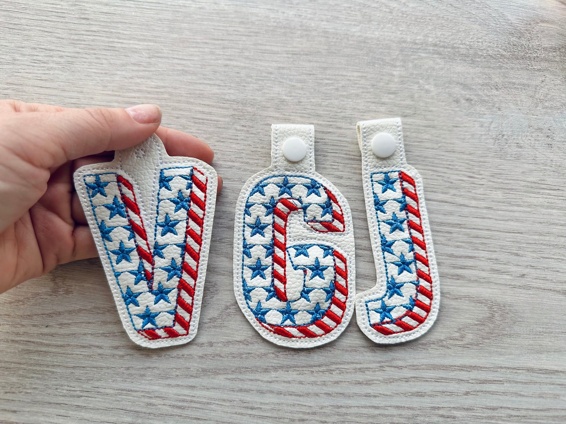 Patriotic Shadow Stars and Stripes 4th July Independence Day Eyelet and Key Fob Snap Tab