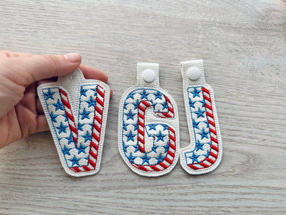 Patriotic Shadow Stars and Stripes 4th July Independence Day Eyelet and Key Fob Snap Tab