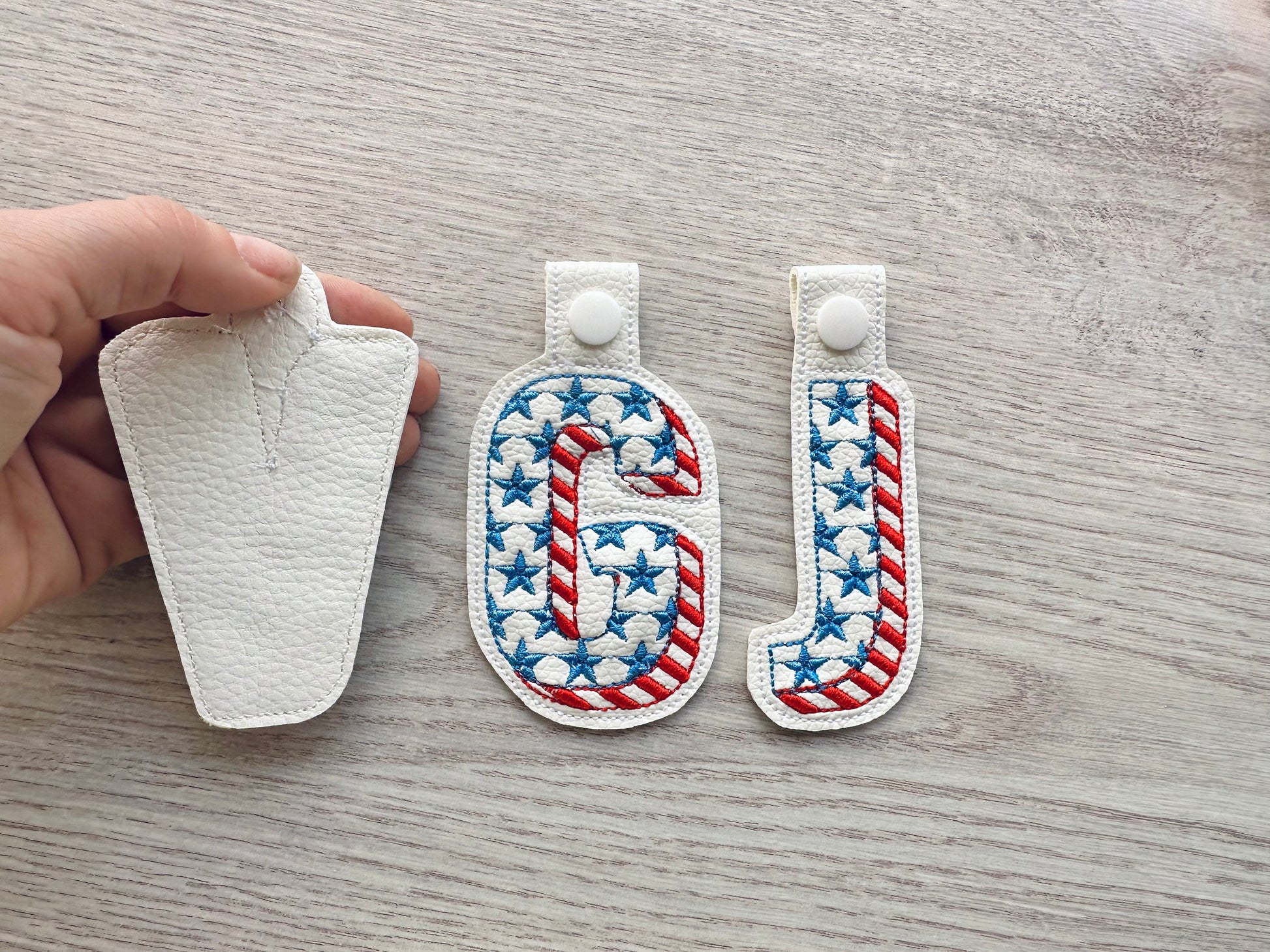 Patriotic Shadow Stars and Stripes 4th July Independence Day Eyelet and Key Fob Snap Tab ITH in the hoop machine embroidery designs keychain