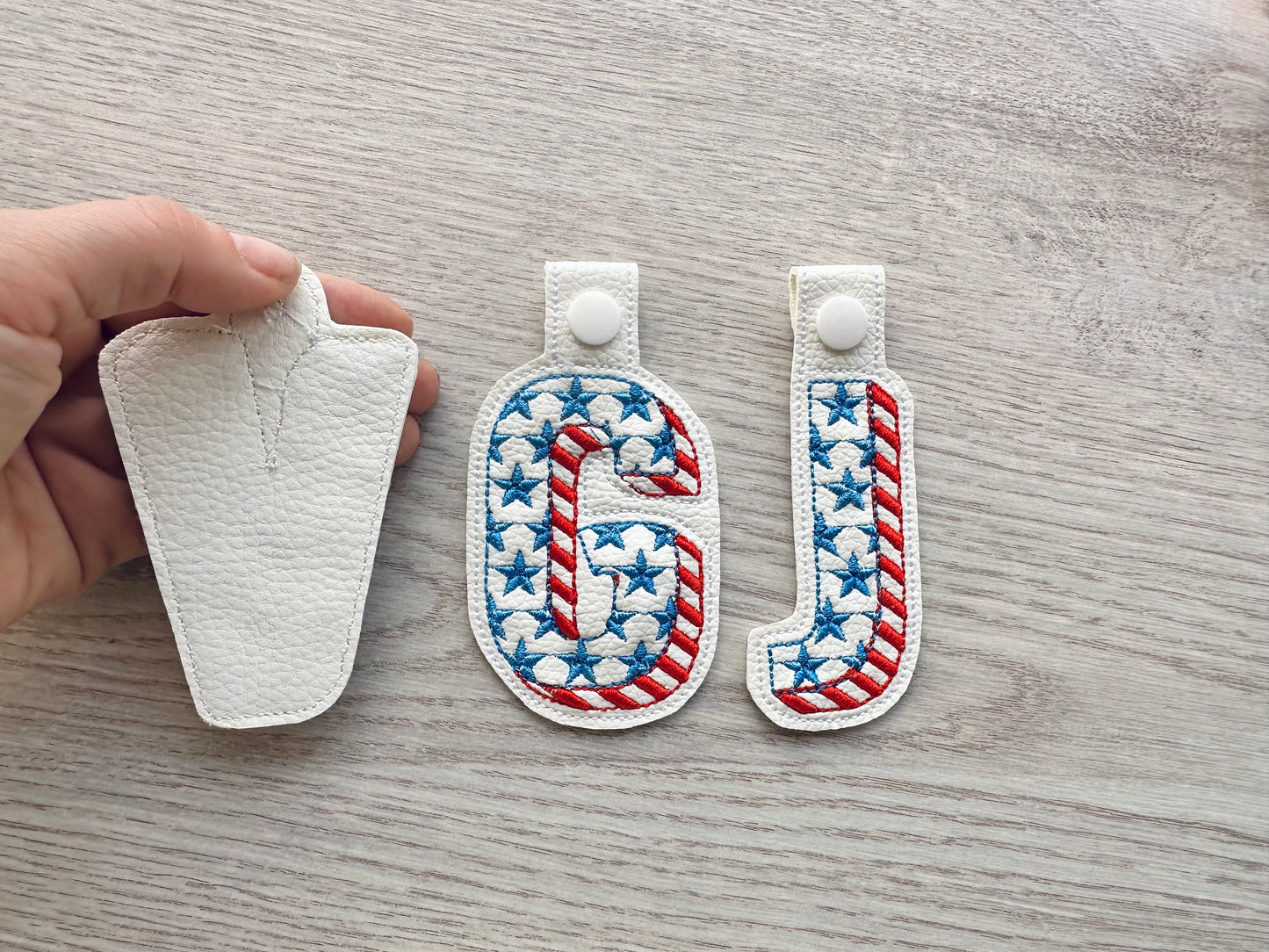 Patriotic Shadow Stars and Stripes 4th July Independence Day Eyelet and Key Fob Snap Tab