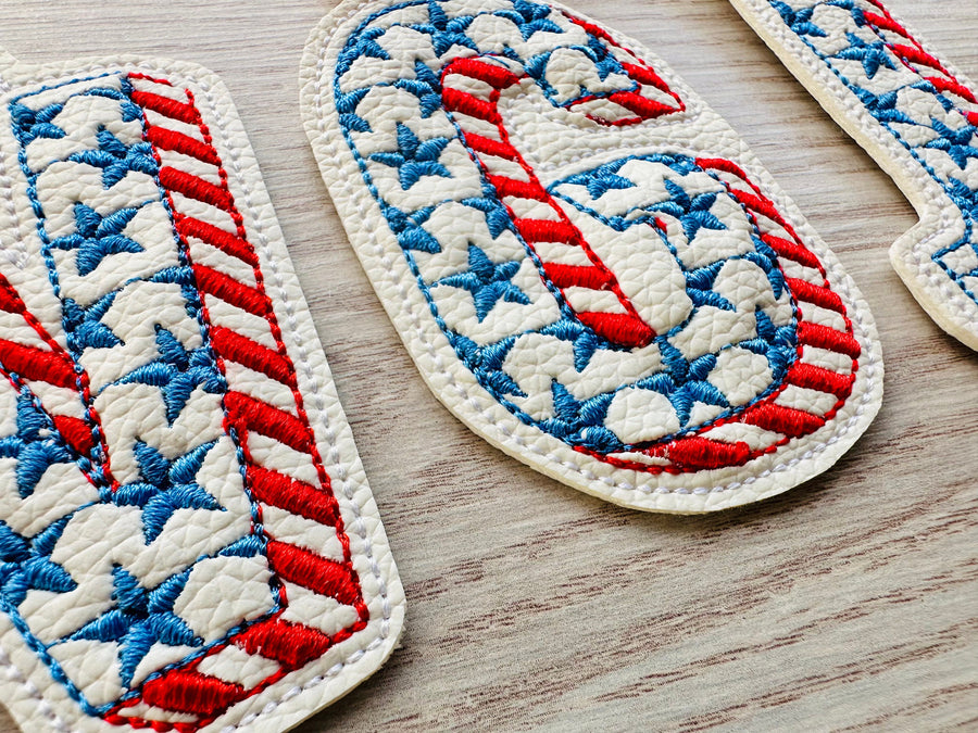 Patriotic Shadow Stars and Stripes 4th July Independence Day Eyelet and Key Fob Snap Tab ITH in the hoop machine embroidery designs keychain