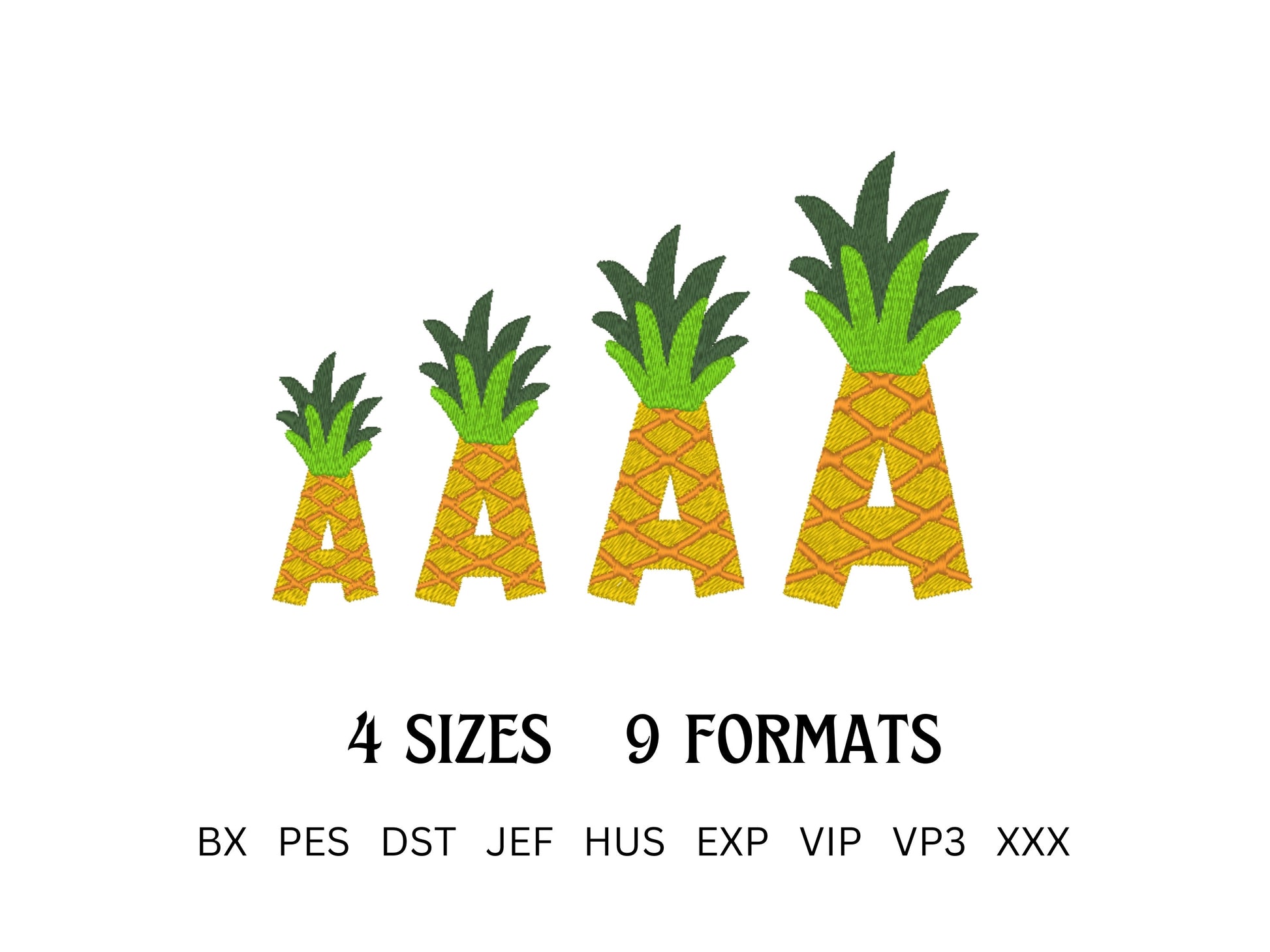 SET of 4 Patterned Fonts Tutti Frutti Summer Watermelon Strawberry Pineapple Alphabet Letters Machine Embroidery Design