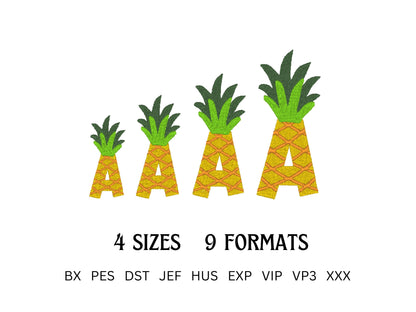 SET of 4 Patterned Fonts Tutti Frutti Summer Watermelon Strawberry Pineapple Alphabet Letters Machine Embroidery Designs