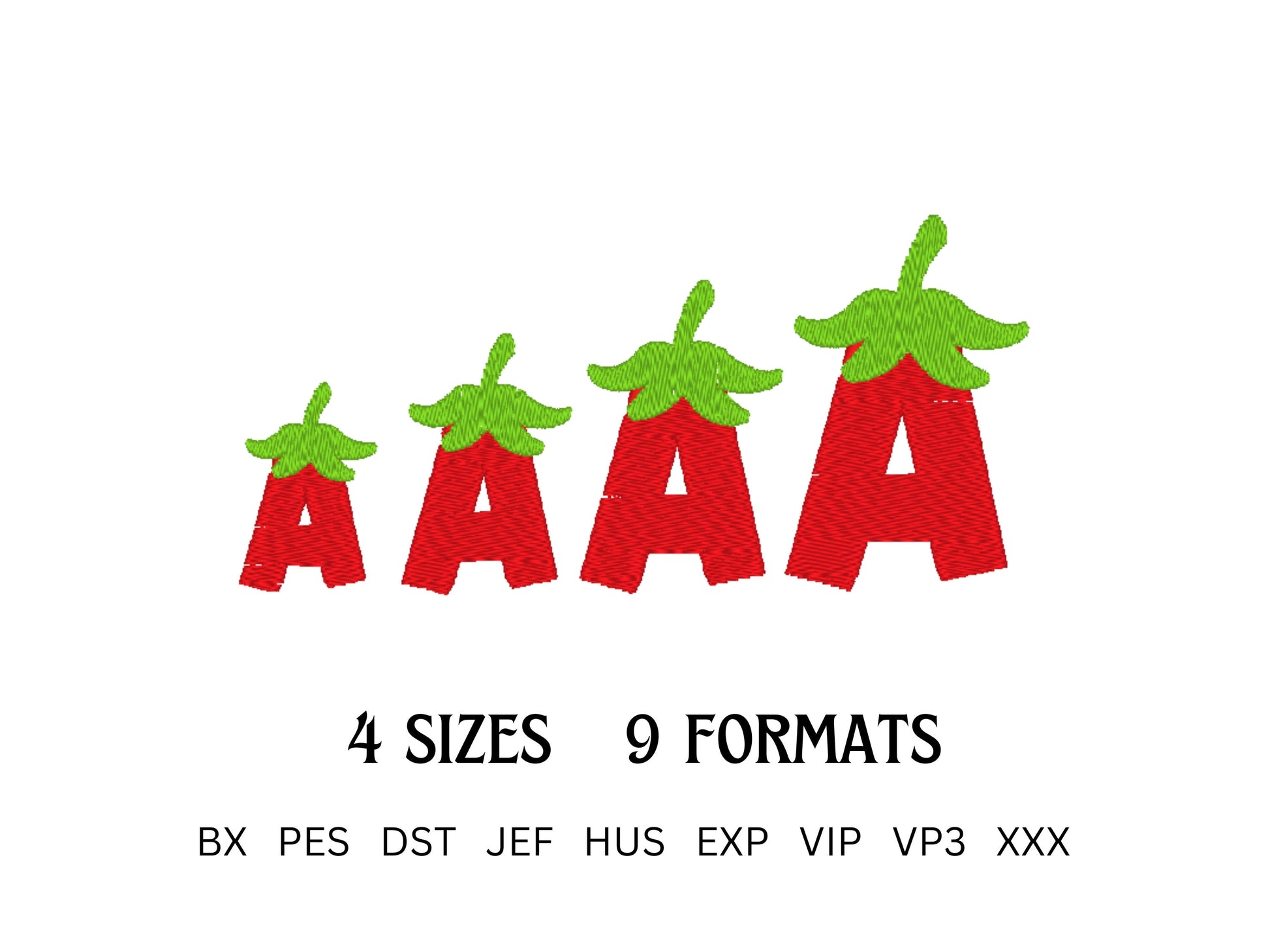 SET of 4 Patterned Fonts Tutti Frutti Summer Watermelon Strawberry Pineapple Alphabet Letters Machine Embroidery Designs