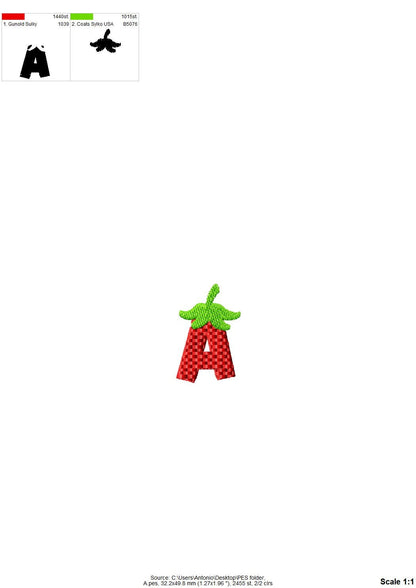 Patterned Strawberry Font Tutti Frutti Summer Strawberry Alphabet Letters Monogram Machine Embroidery Designs Fruit Berry Plant