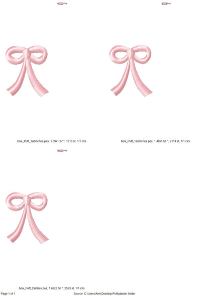 Puff little bow machine embroidery design file 3D raised Puffy Foam bow monogram mini add-on Patch