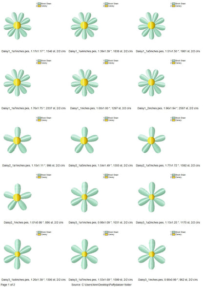 Daisy Puff little flower machine embroidery designs embroidery file 3D raised Puffy Foam small hippie flower monogram