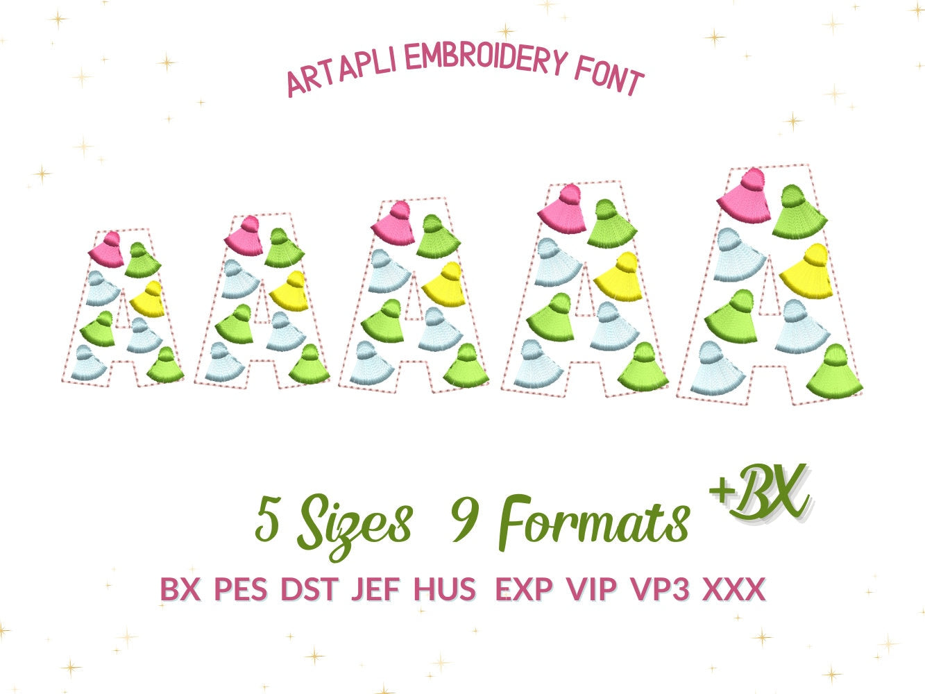 Fringed Tassel Festive Summer Fluffy FONT Machine Embroidery Designs Assorted Sizes Pretty Tassels Letters Monogram Fringe