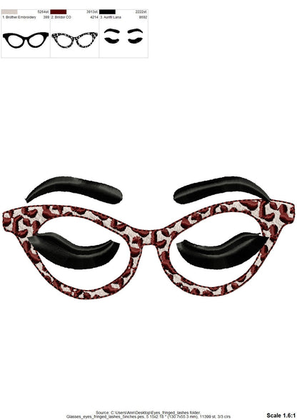 Fluffy Eyes Fringed Flare Lashes Doll Eyes and Glasses Fringe Eyelashes Machine Embroidery Designs in the Hoop