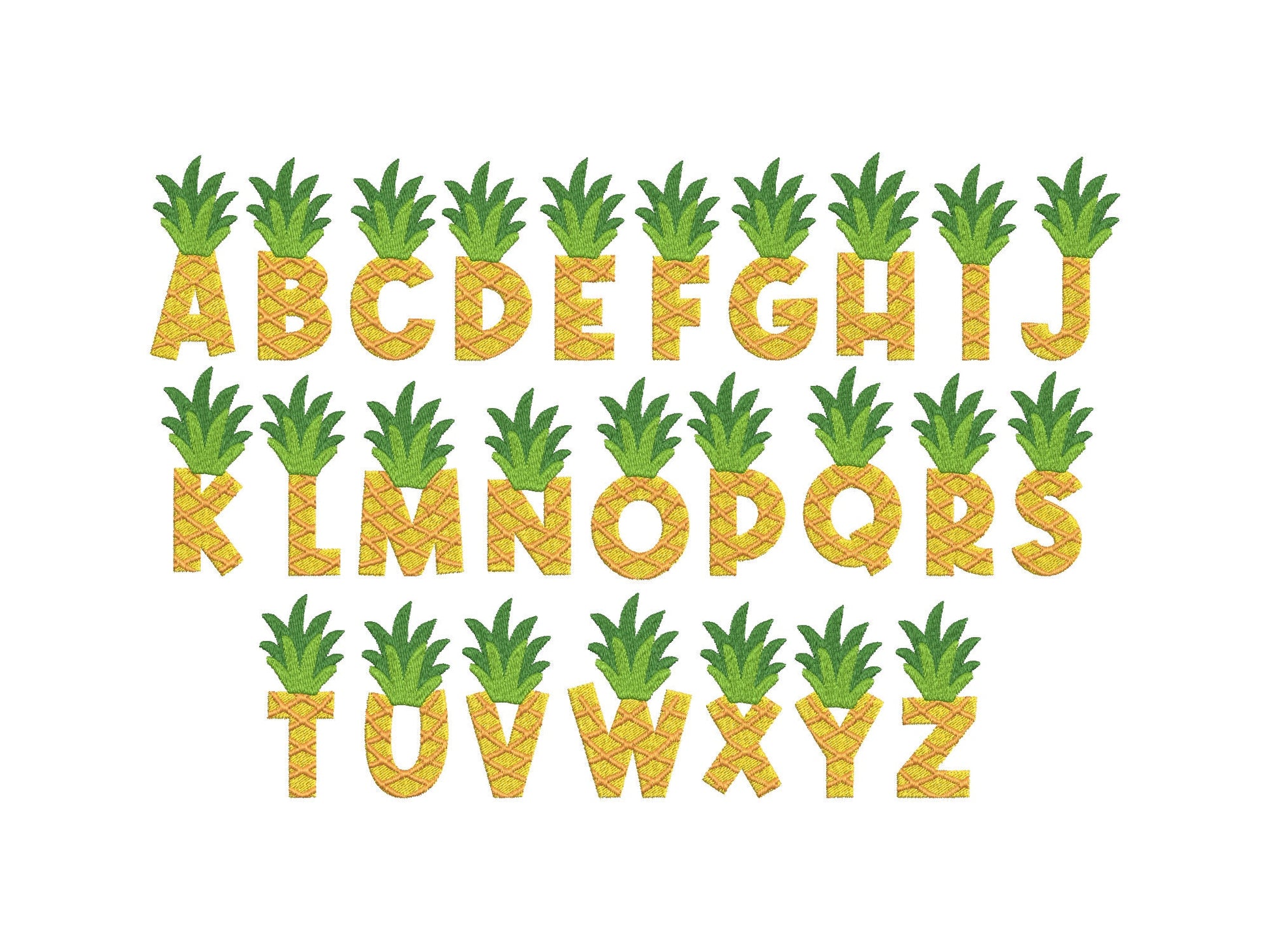 SET of 4 Patterned Fonts Tutti Frutti Summer Watermelon Strawberry Pineapple Alphabet Letters Machine Embroidery Design