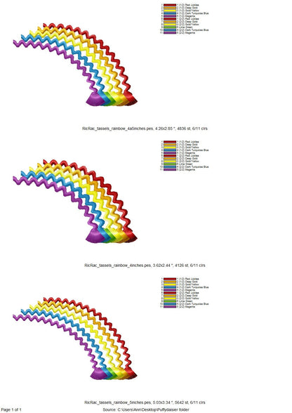 Ricrac Rainbow With Fringed Tassels Fluffy Fringe in the Hoop Machine Embroidery Designs Hoop