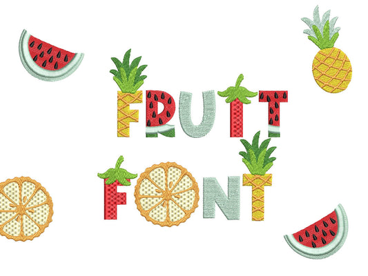 SET of 4 Patterned Fonts Tutti Frutti Summer Watermelon Strawberry Pineapple Alphabet Letters Machine Embroidery Designs