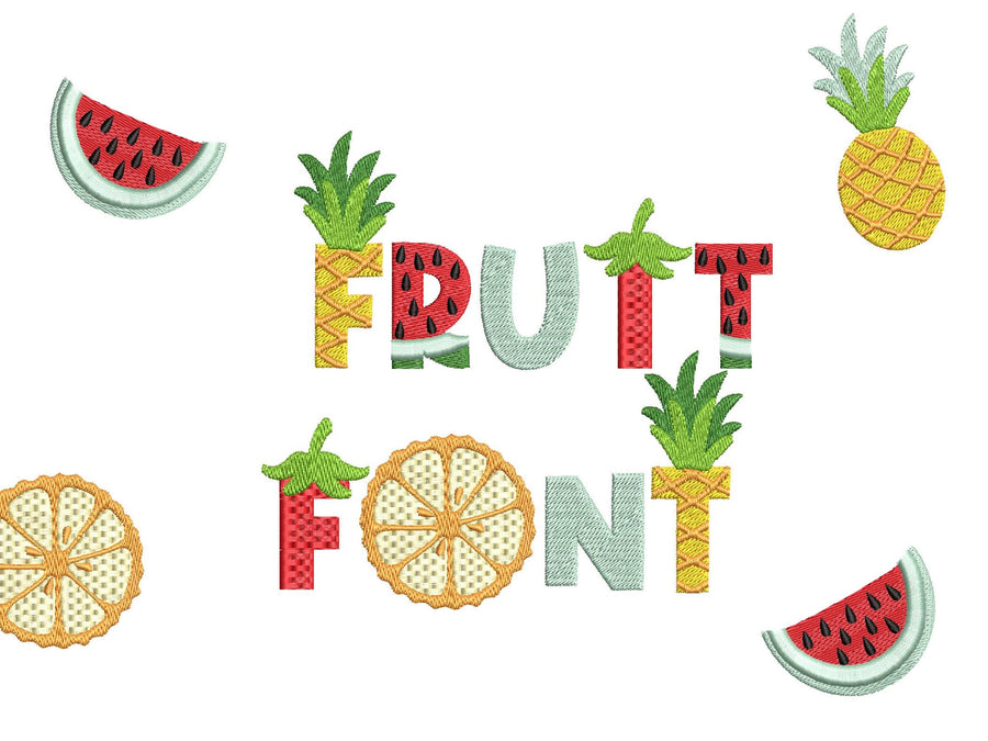 SET of 4 Patterned Fonts Tutti Frutti Summer Watermelon Strawberry Pineapple Alphabet Letters Machine Embroidery Design