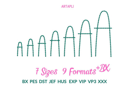 Hand stitch effect FONT machine embroidery designs in multiple sizes from 1 to 3.4 inches alphabet letters numbers seed bean stitch, BX incl