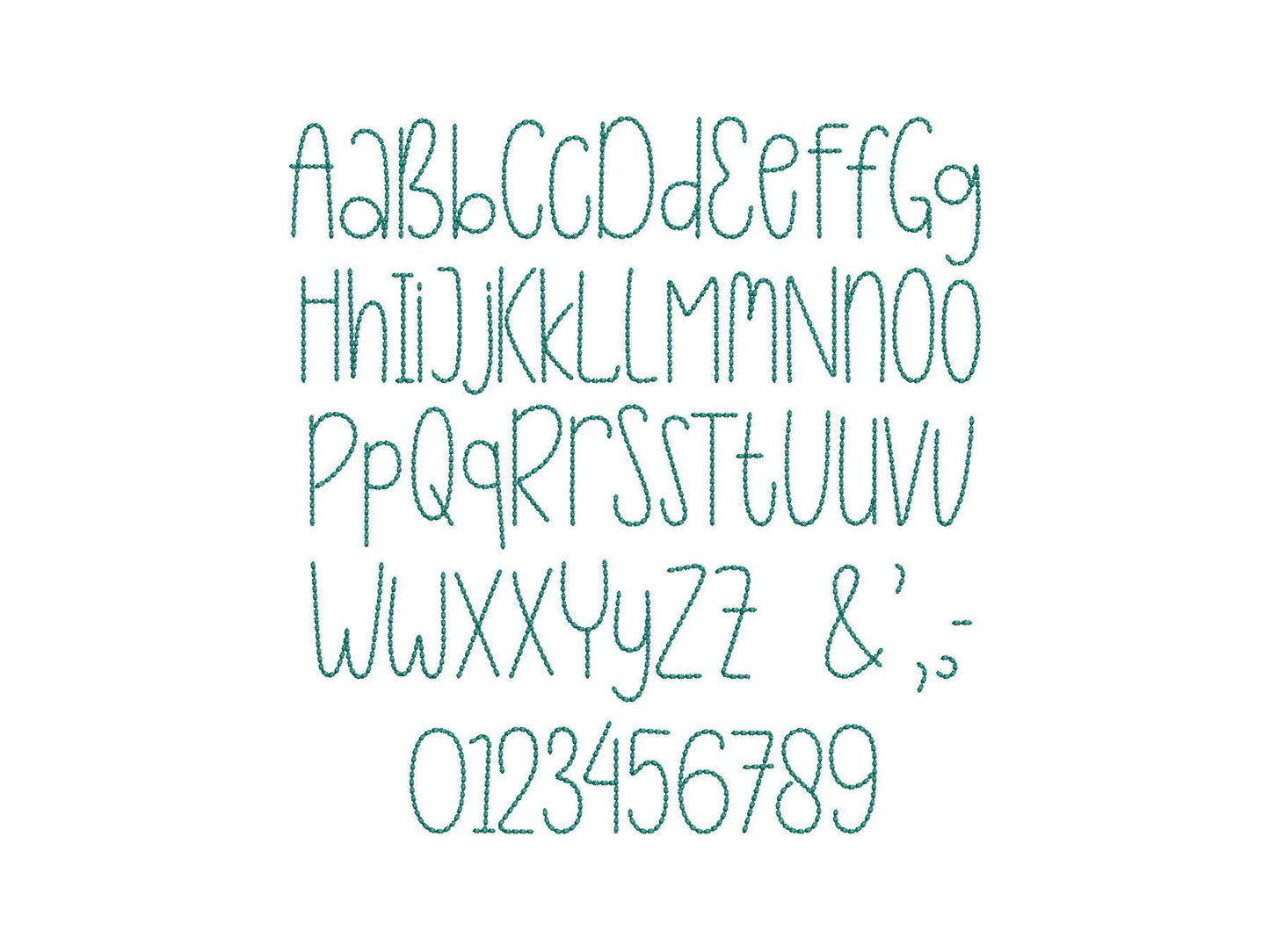 Hand stitch effect FONT machine embroidery designs in multiple sizes from 1 to 3.4 inches alphabet letters numbers seed bean stitch, BX incl