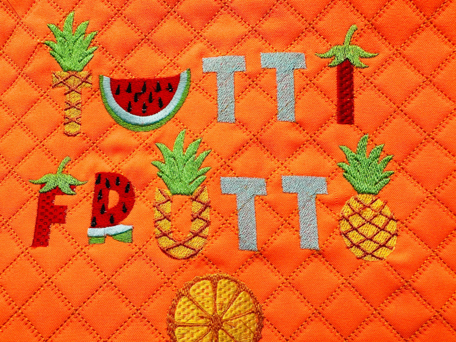 SET of 4 Patterned Fonts Tutti Frutti Summer Watermelon Strawberry Pineapple Alphabet Letters Machine Embroidery Designs