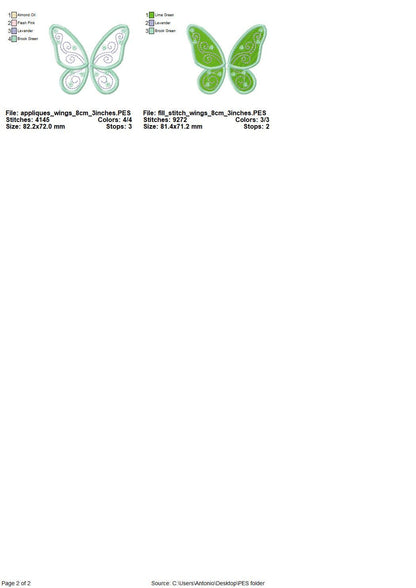 Fairy Wings or Butterfly wings Applique machine embroidery designs fill stitch and appliqué designs SET of 2 types for hoop 4x4, 5x7, 6x10