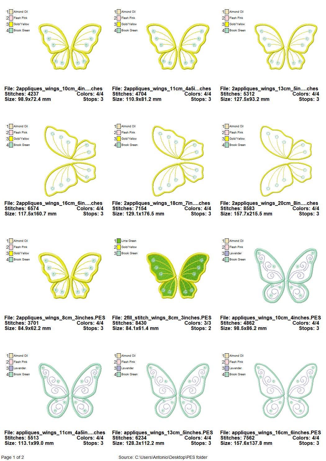 Fairy Wings or Butterfly wings Applique machine embroidery designs fill stitch and appliqué designs SET of 2 types for hoop 4x4, 5x7, 6x10
