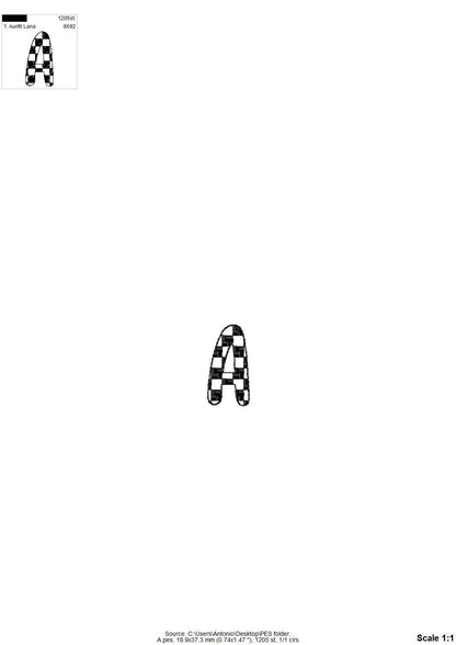Checks Patterned Font 1 color Alphabet letters numbers machine embroidery designs chess pattern checkers checkered Font