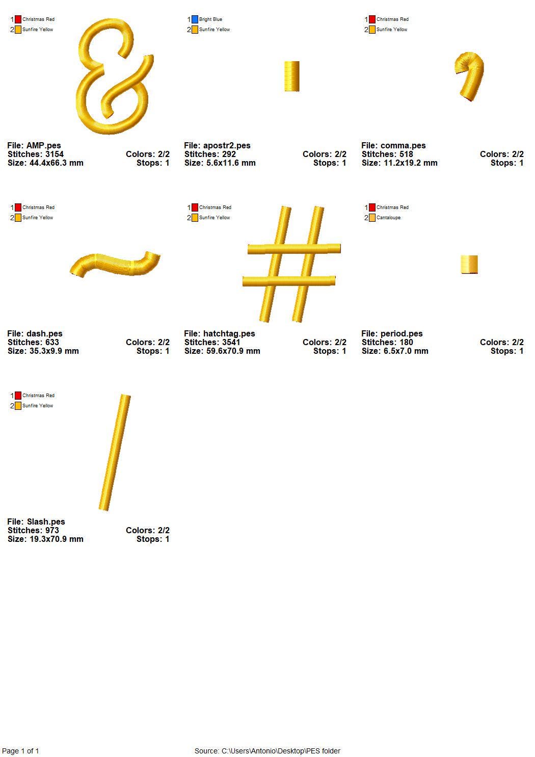 Punctuation characters Period Comma Slash Hashtag Ampersand Apostrophe Dash Accent Puff Embroidery font add on machine embroidery designs