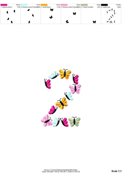 Butterfly Birthday Numbers 0-9 tiny wee butterflies machine embroidery designs flowered Summer floral monogram multiple sizes 2.5 to 6.3inch