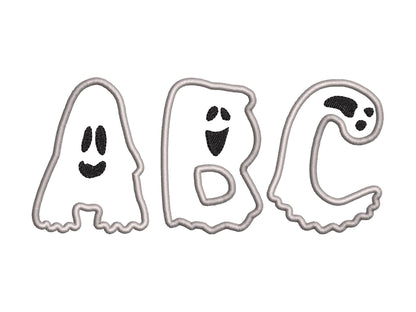 Ghost Font Applique machine embroidery designs Halloween alphabet monogram letters sizes 3 to 5.9in scary spooky Ghosts kids baby Boo and BX