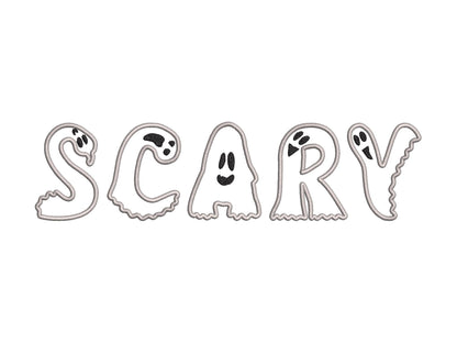 Ghost Font Applique machine embroidery designs Halloween alphabet monogram letters sizes 3 to 5.9in scary spooky Ghosts kids baby Boo and BX