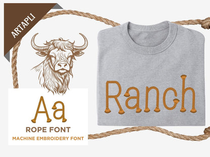 Rope Block FONT Fringed Tassel End Alphabet Machine Embroidery Designs Cowboy Cowgirl Kids Rodeo Lasso Rope Monogram