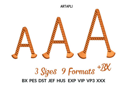 Rope Block FONT Fringed Tassel End Alphabet Machine Embroidery Designs Cowboy Cowgirl Kids Rodeo Lasso Rope Monogram