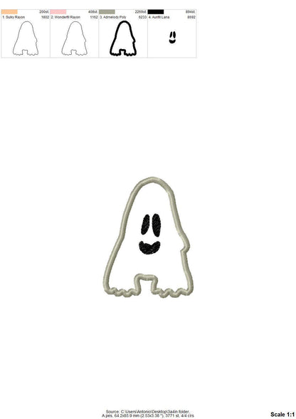 Ghost Font Applique machine embroidery designs Halloween alphabet monogram letters sizes 3 to 5.9in scary spooky Ghosts kids baby Boo and BX