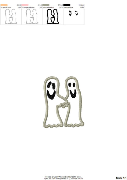 Ghost Font Applique machine embroidery designs Halloween alphabet monogram letters sizes 3 to 5.9in scary spooky Ghosts kids baby Boo and BX