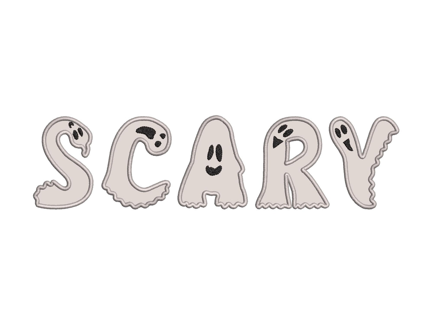 Ghost Font Applique machine embroidery designs Halloween alphabet monogram letters sizes 3 to 5.9in scary spooky Ghosts kids baby Boo and BX