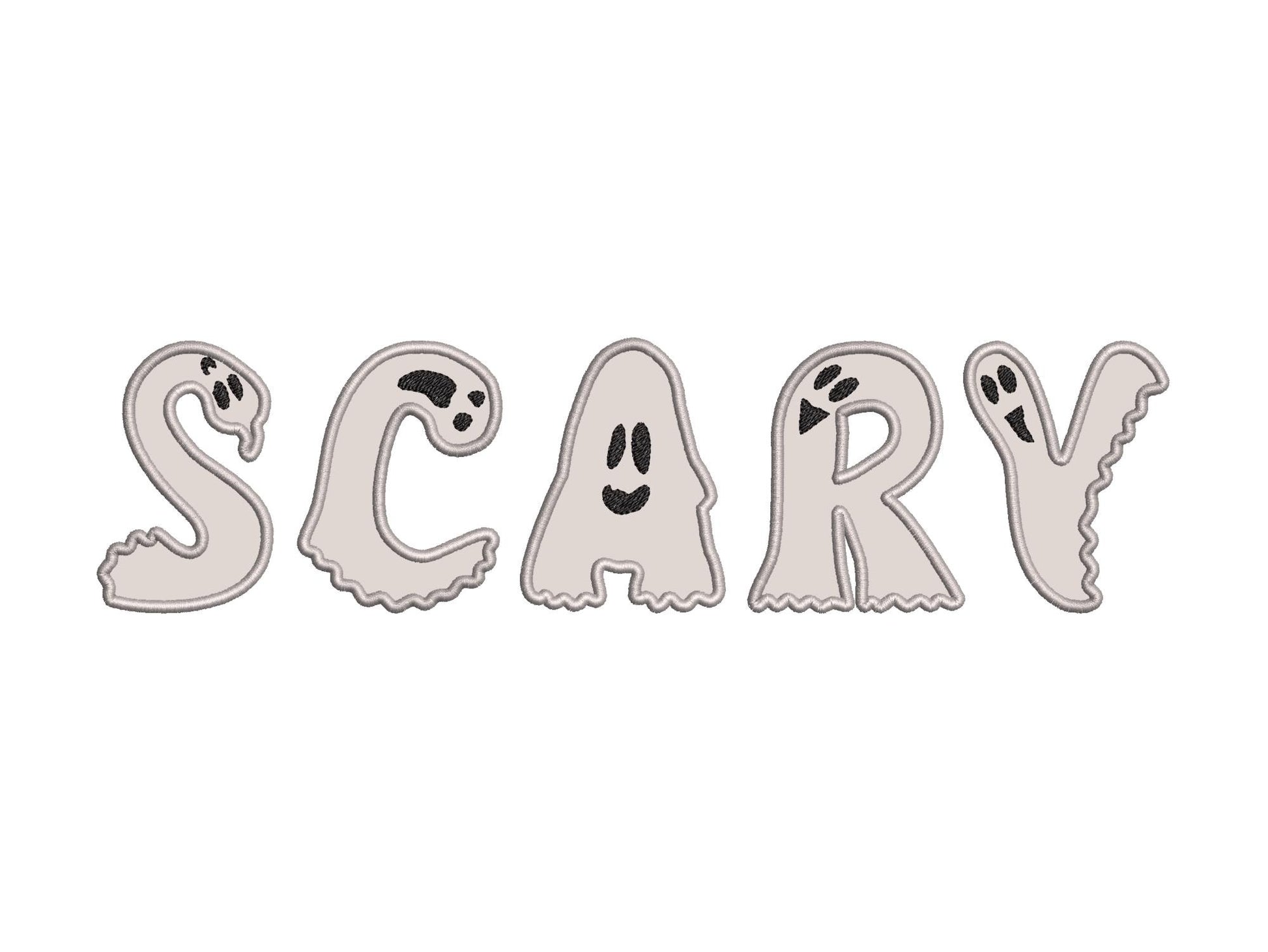 Ghost Font Applique machine embroidery designs Halloween alphabet monogram letters sizes 3 to 5.9in scary spooky Ghosts kids baby Boo and BX