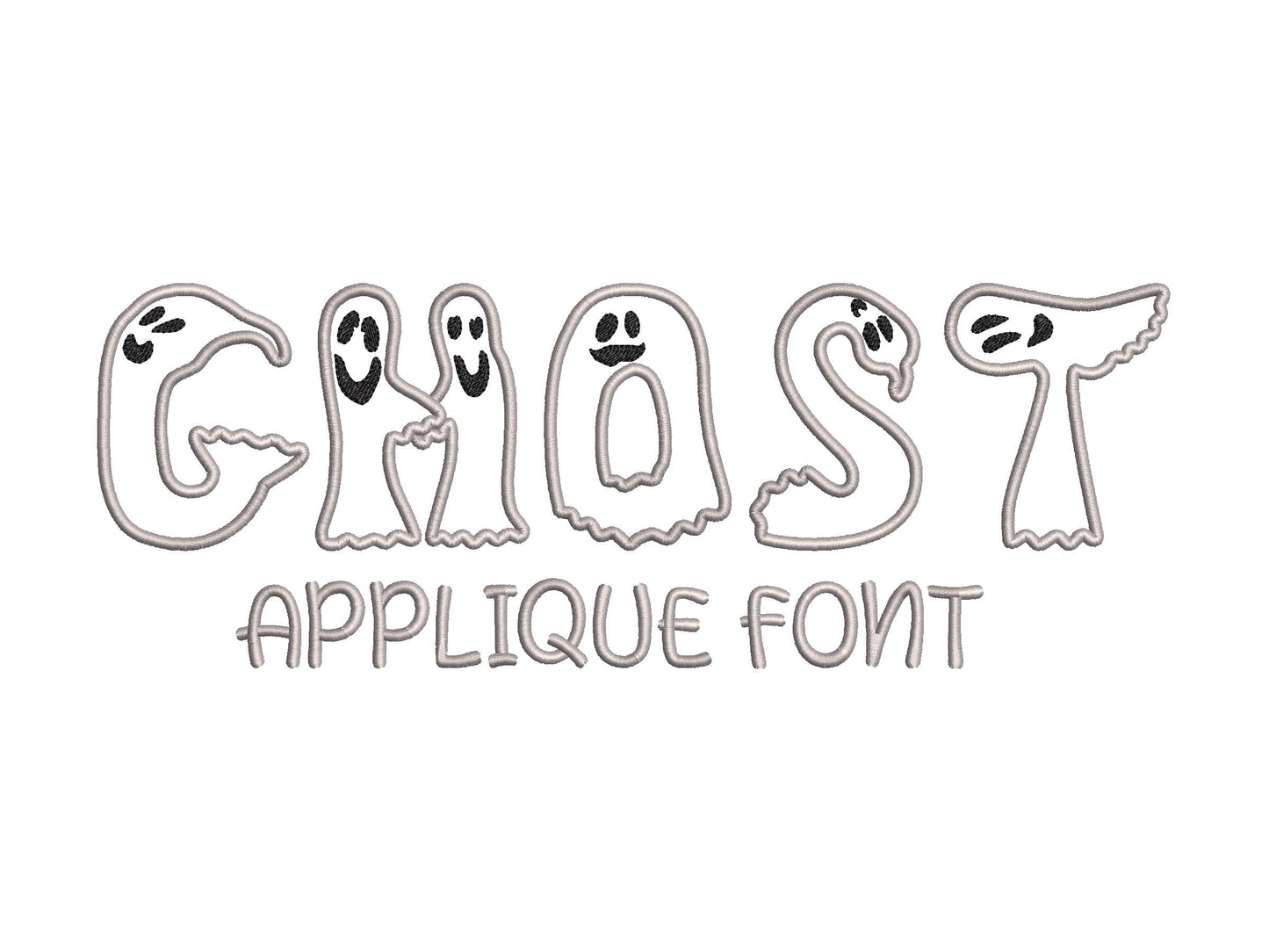 Ghost Font Applique machine embroidery designs Halloween alphabet monogram letters sizes 3 to 5.9in scary spooky Ghosts kids baby Boo and BX
