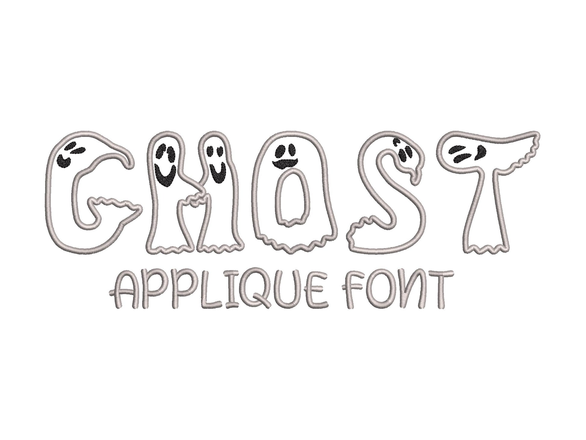 Ghost Font Applique machine embroidery designs Halloween alphabet monogram letters sizes 3 to 5.9in scary spooky Ghosts kids baby Boo and BX
